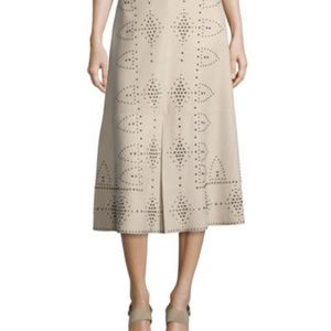 ALICE+OLIVIA GISELLE SUEDE STUDDED MIDI SKIRT,SZ 6